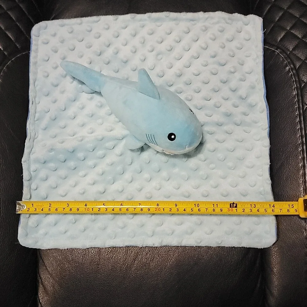 Blue Shark Baby Lovey Security Blanket Ocean Life & Fish on Back Minky Dot Plush